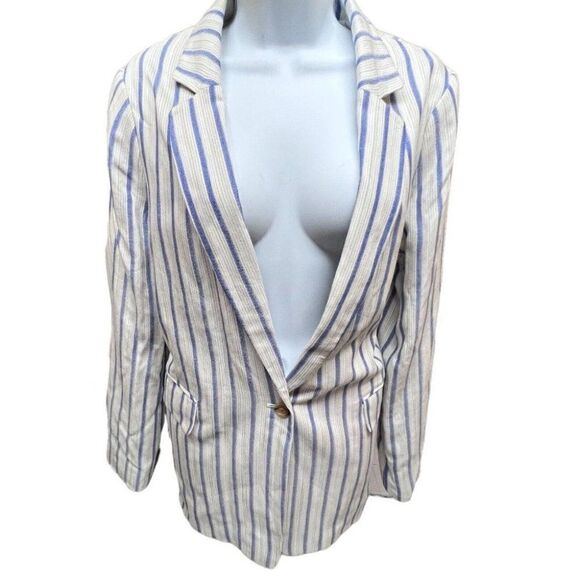 Banana Republic Boyfriend Blue Stripe Blazer Single Button Layer Work - Picture 1 of 12
